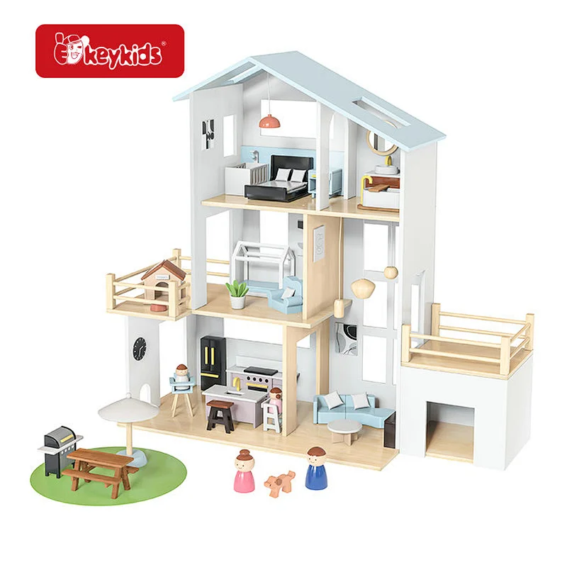 FSC Factory OEM Kids Wooden Dollhouse Toys with Garage W06A577